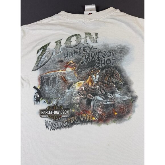 Rare Vintage Harley Davidson Zion Washington Utah Faded Skull Long Sleeve Horse - Picture 4 of 14
